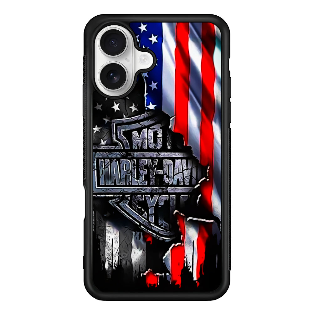 Harley Davidson American Flag iPhone 16 Plus Case – Slim Fit Protective Phone Case