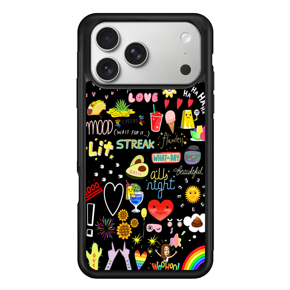 Random Cute Sticker Doodle Dark iPhone 17 Pro Case | Slim Rubber Case for iPhone 17 Pro