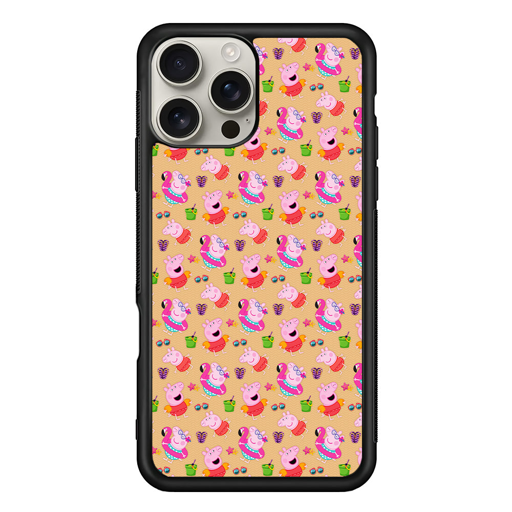 Peppa Pig on The Beach Pattern iPhone 16 Pro Max Case | Stylish Protective Case for iPhone 16 Pro Max