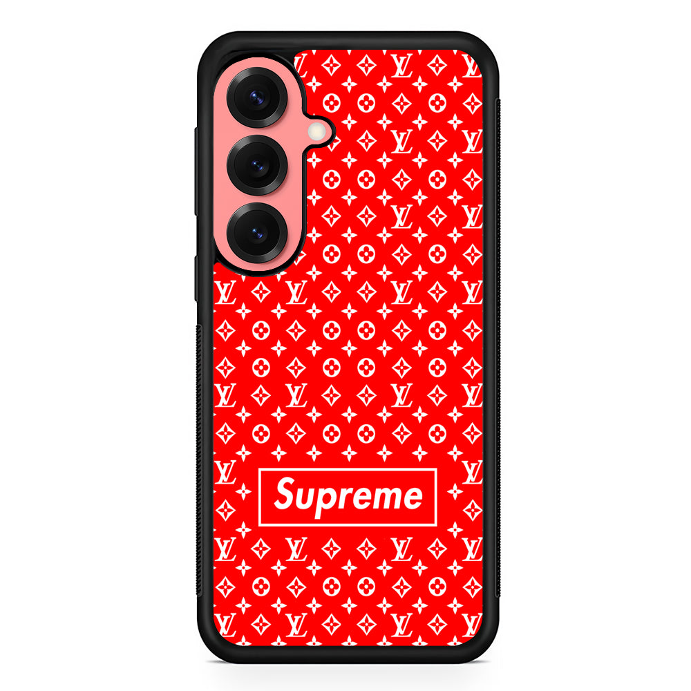 Louis Vuitton X Supreme Red Background Samsung Galaxy S25 Case | Slim Rubber Case for Samsung Galaxy S25
