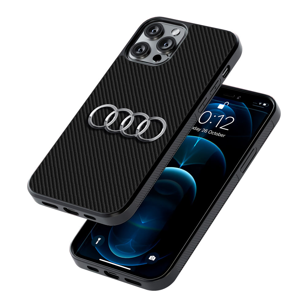 Audi Metal Against a Dark Carbon 2D Rubber Phone Case | Durable Phone Case