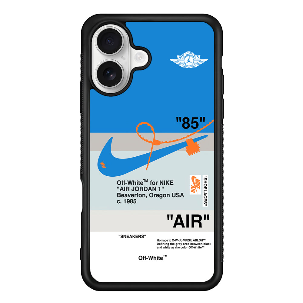 Off White x Nike Air Jordan Blue iPhone 16 Plus Case | Slim Rubber Case for iPhone 16 Plus