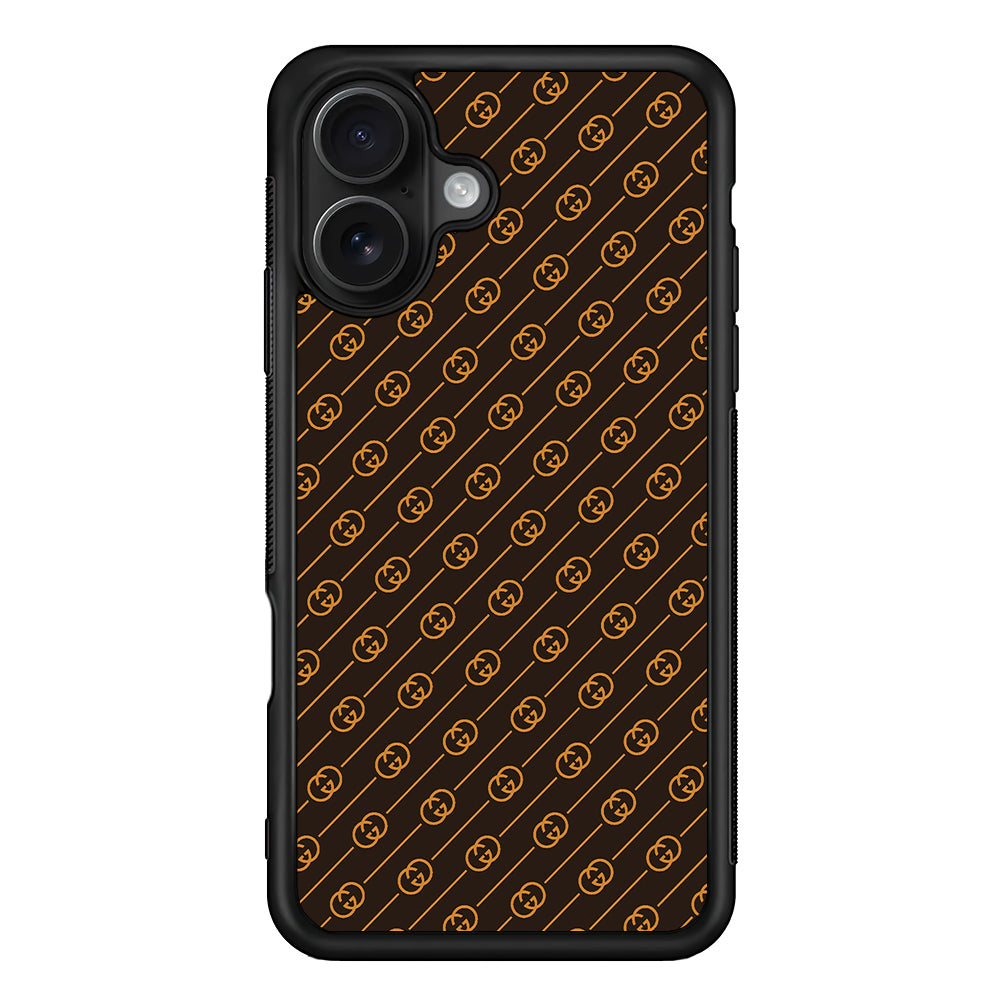 Gucci Brown Pattern iPhone 16 Case | Slim Rubber Case for iPhone 16