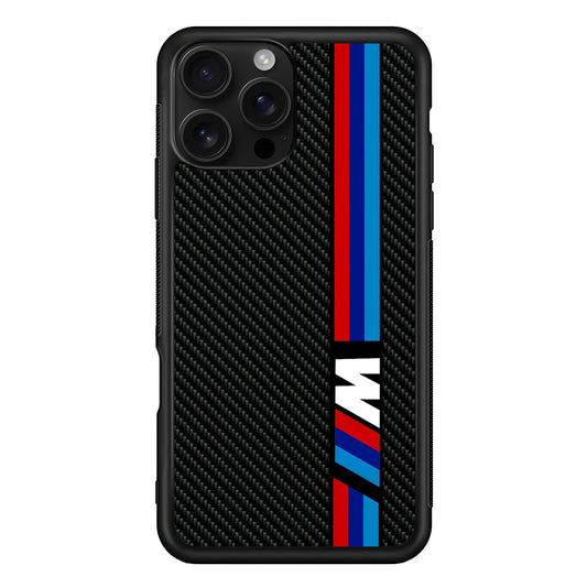 BMW M Carbon Tricolor Stripes iPhone 16 Pro Case | Slim Rubber Case for iPhone 16 Pro