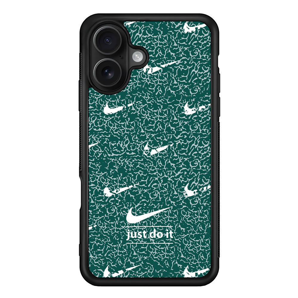 Nike White in Green Patern iPhone 16 Case - Oxvistore