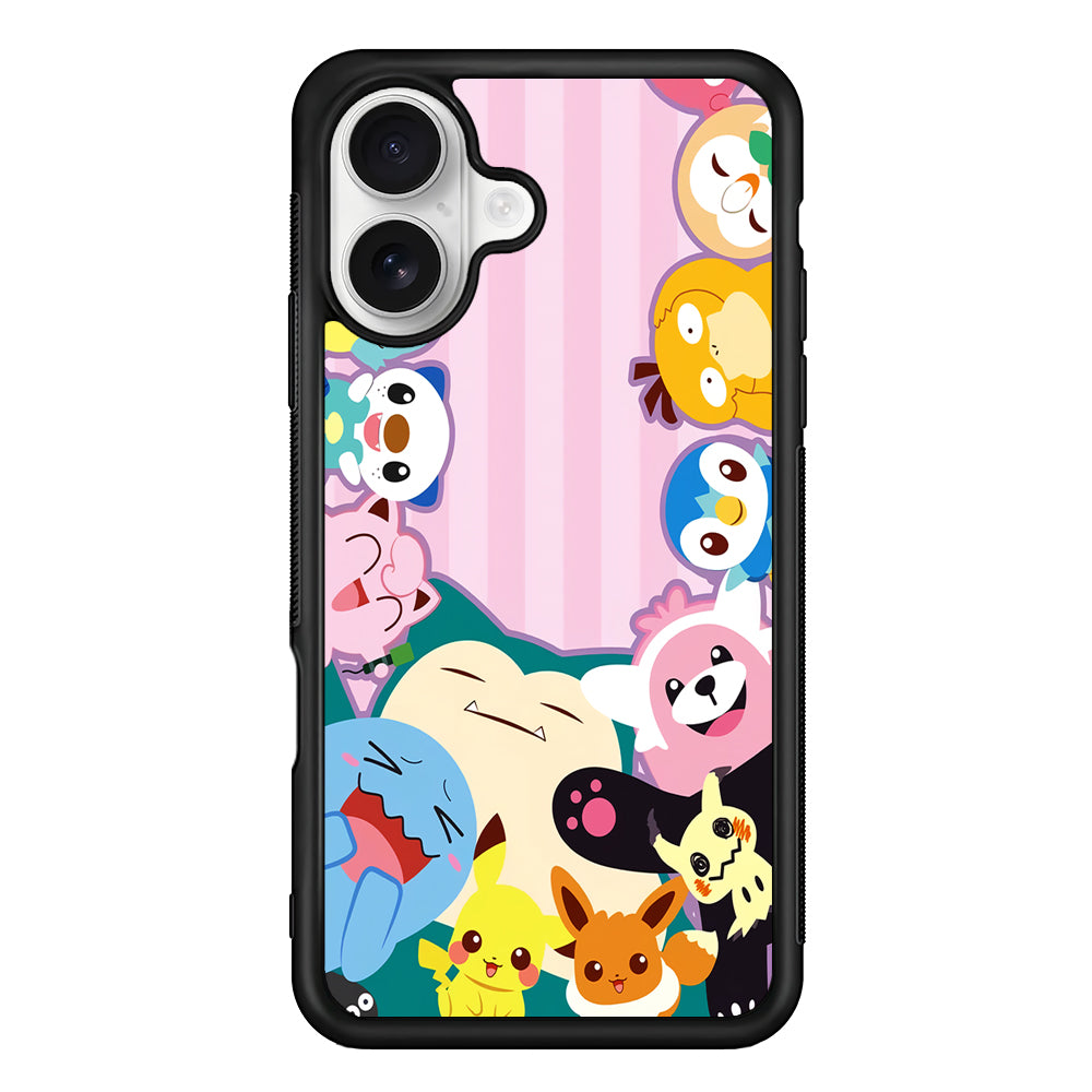 Aesthetic Pokemon Pink Stripe iPhone 16 Plus Case | Durable Protective Rubber Cover