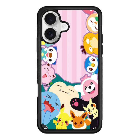 Aesthetic Pokemon Pink Stripe iPhone 16 Plus Case | Durable Protective Rubber Cover