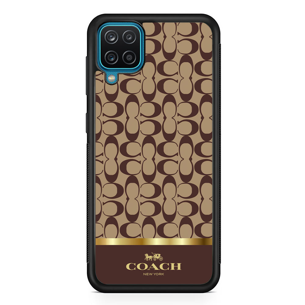 Coach Brown Gold Line Samsung Galaxy A12 Case | Slim Rubber Case for Samsung Galaxy A12