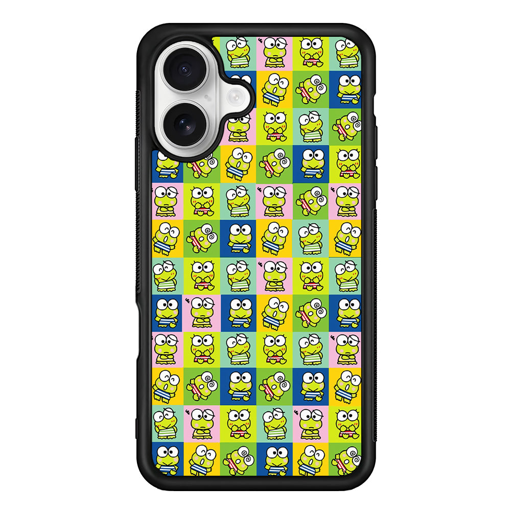 Keroppi Frog Cartoons Pattern iPhone 16 Plus Case | Durable Protective Rubber Cover
