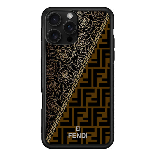 Fendi Slices Black Rose iPhone 16 Pro Case | Slim Rubber Case for iPhone 16 Pro