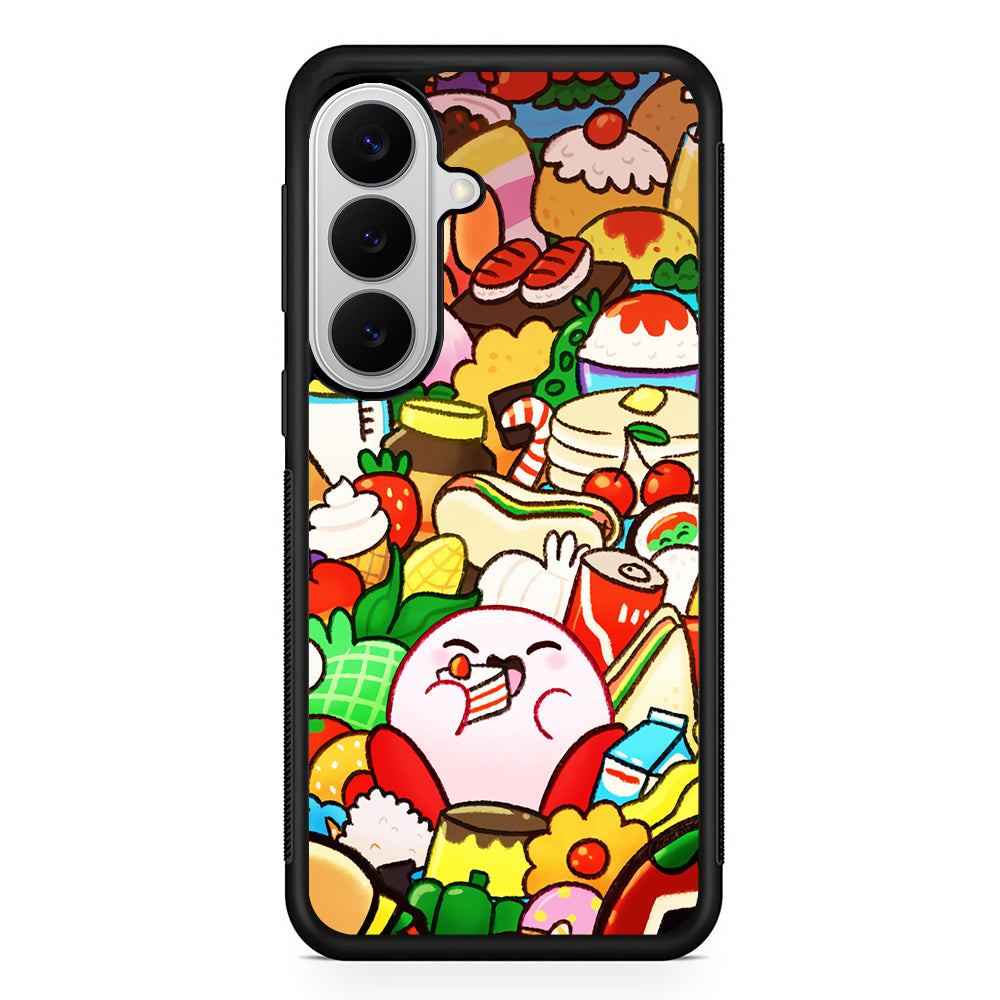 Kirby and a Stack of Food Samsung Galaxy S26 Case | Protective Rubber Cover