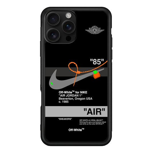 Off White x Nike Air Jordan Black iPhone 16 Pro Case | Slim Rubber Case for iPhone 16 Pro