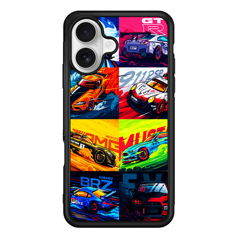 Sports Car Collection Art iPhone 16 Plus Case | Durable Protective Rubber Cover