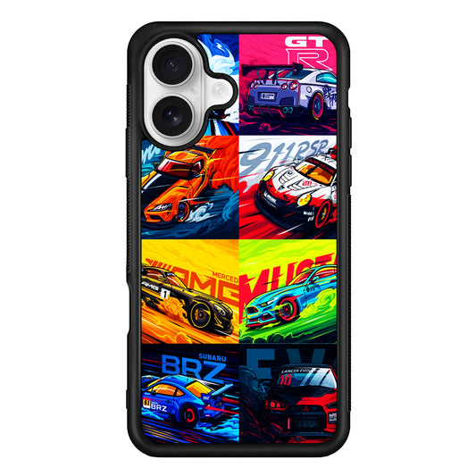Sports Car Collection Art iPhone 16 Plus Case | Durable Protective Rubber Cover