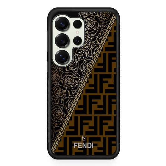 Fendi Slices Black Rose Samsung Galaxy S25 Ultra Case | Slim Rubber Case for Samsung Galaxy S25 Ultra