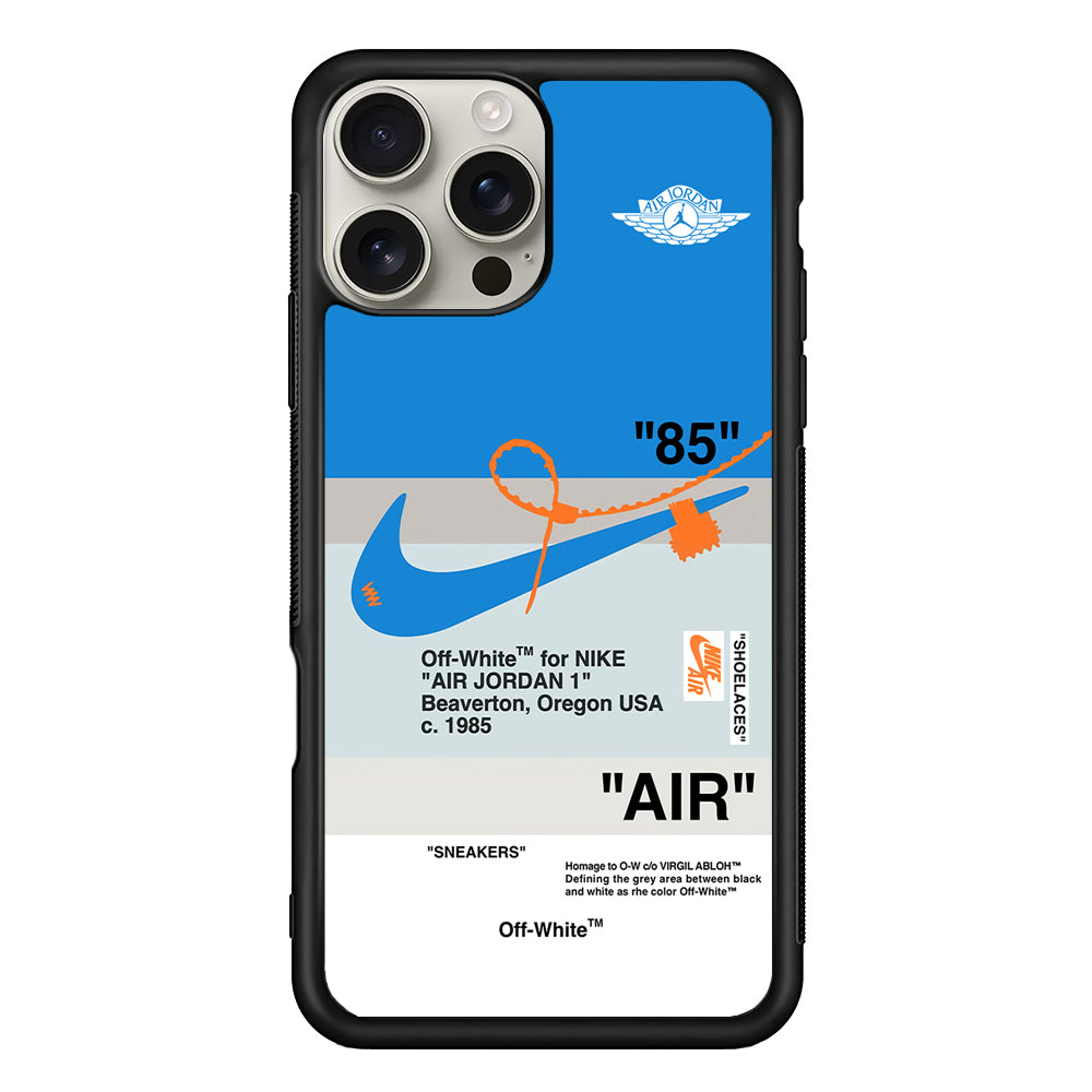 Off White x Nike Air Jordan Blue iPhone 16 Pro Max Case | Slim Rubber Case for iPhone 16 Pro Max