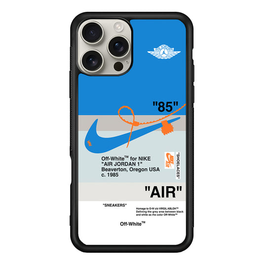 Off White x Nike Air Jordan Blue iPhone 16 Pro Max Case | Slim Rubber Case for iPhone 16 Pro Max