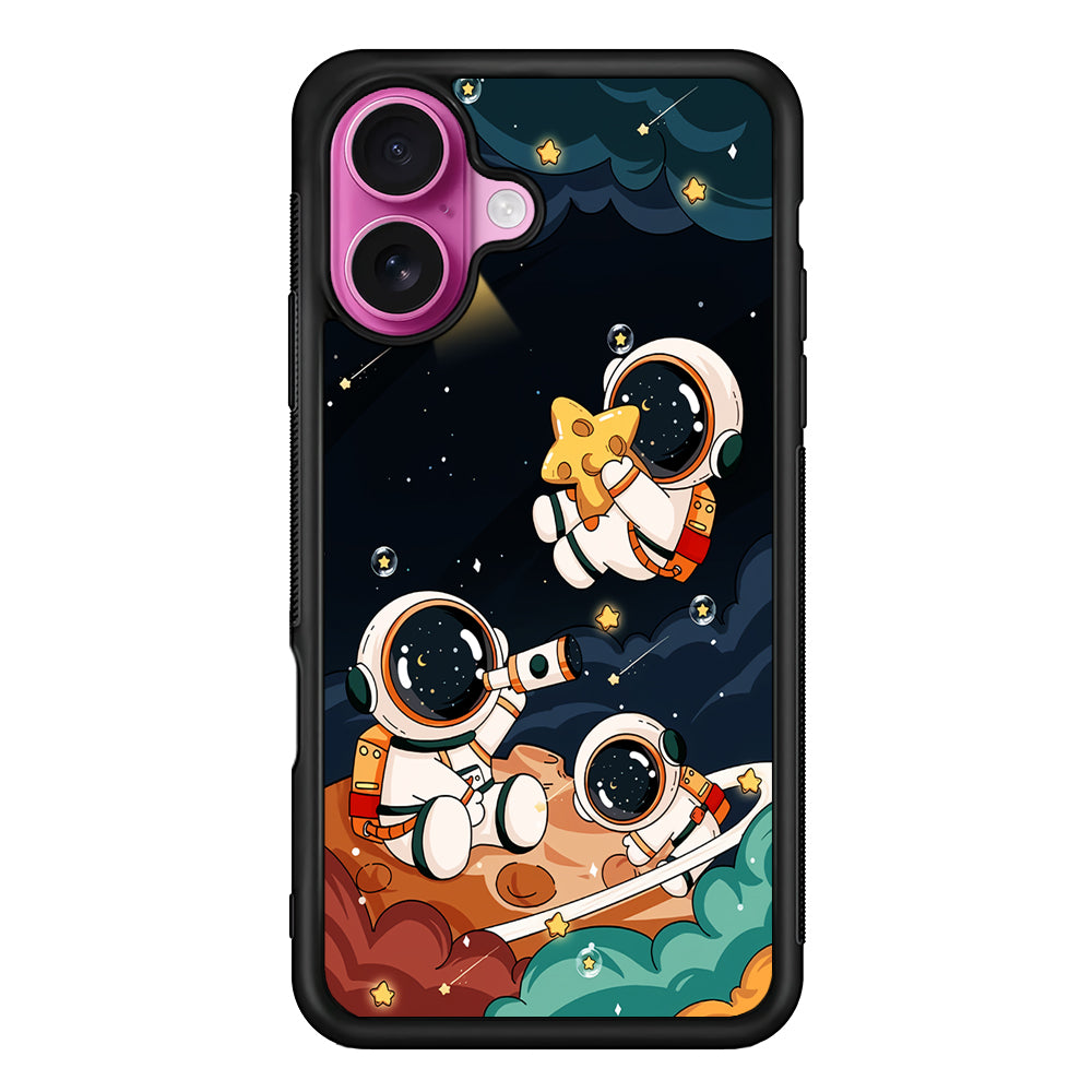 Three Astronauts Playing on a Planet iPhone 17 Case | Slim Protective Rubber Phone Cover