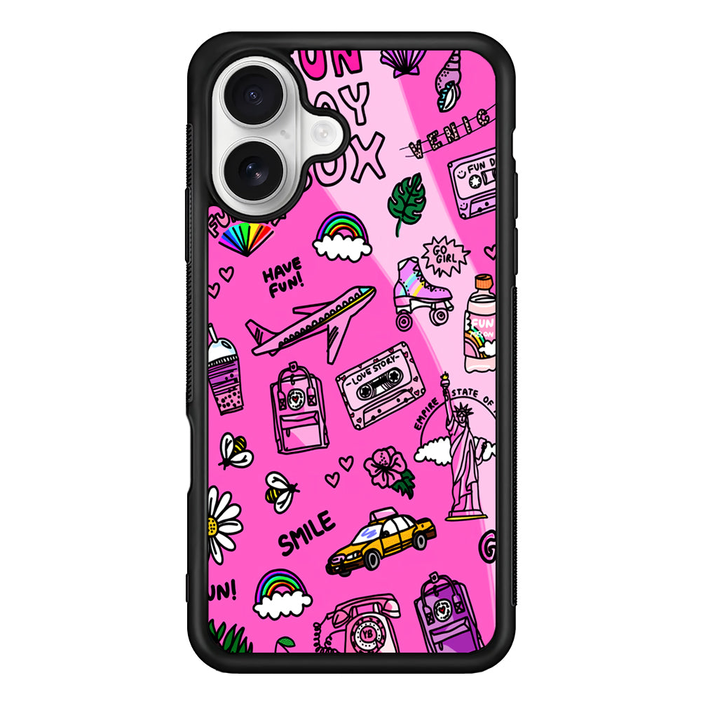 Pink Cute Girly Pattern iPhone 16 Plus Case | Durable Protective Rubber Cover