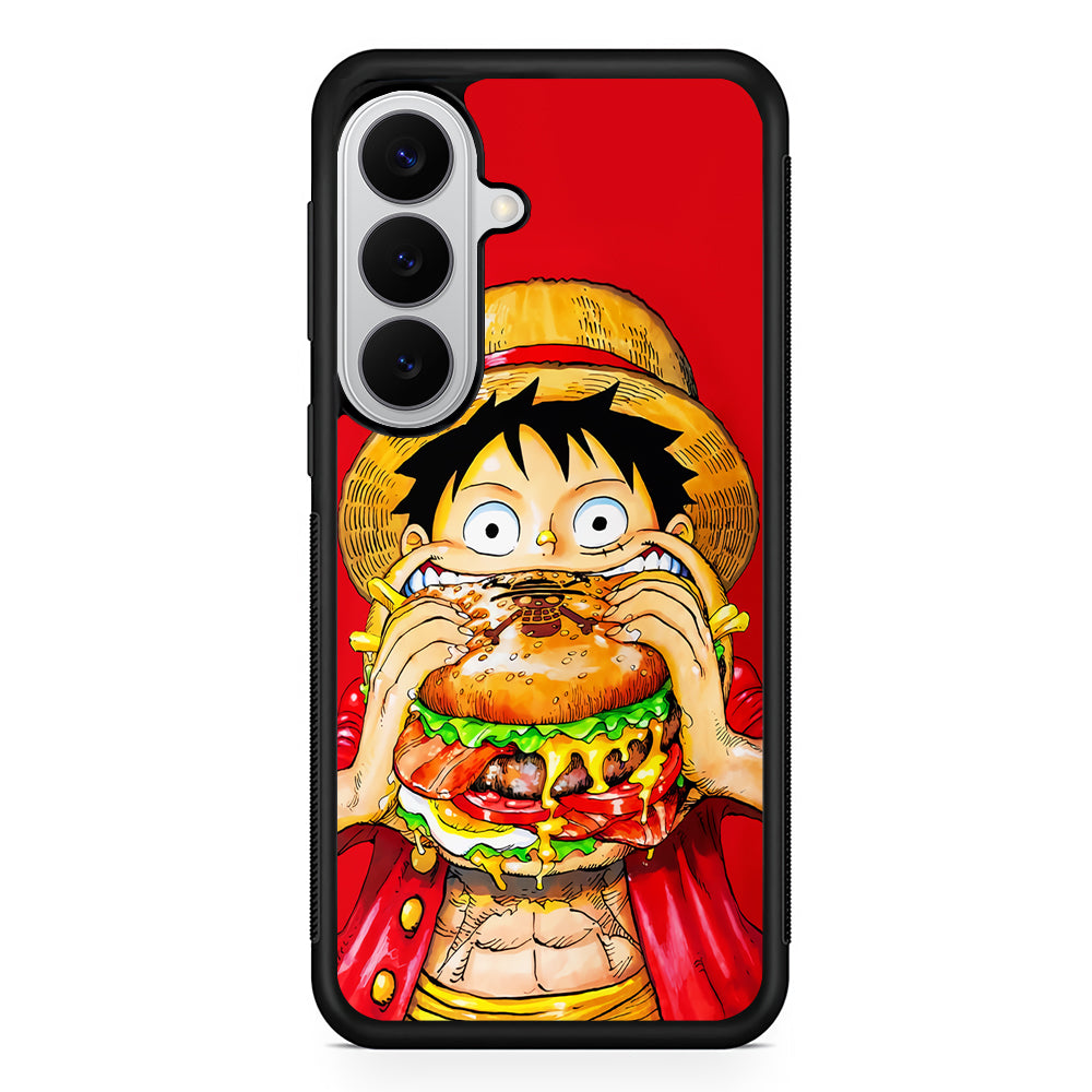 Monkey D Luffy Eating a Burger Samsung Galaxy S26 Case | Protective Rubber Cover