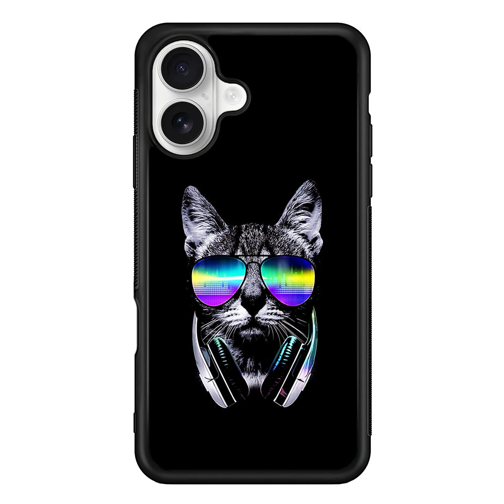 Music Lover Cat DJ iPhone 16 Plus Case | Durable Protective Rubber Cover