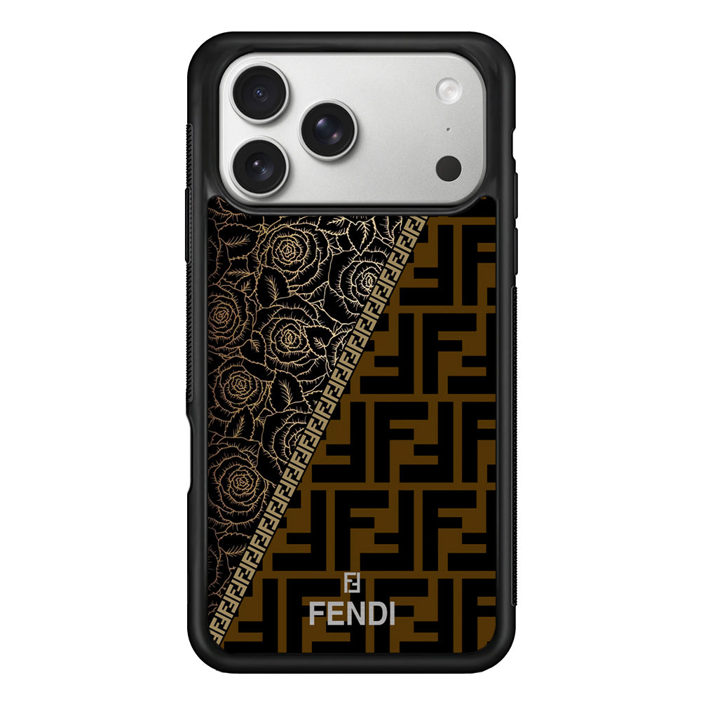 Fendi Slices Black Rose iPhone 17 Pro Case | Slim Rubber Case for iPhone 17 Pro