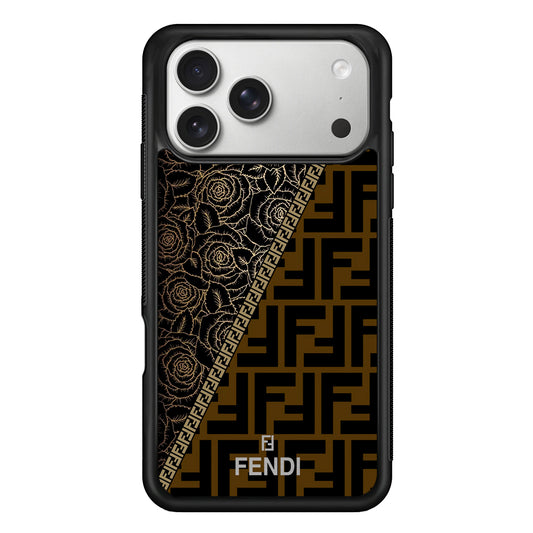 Fendi Slices Black Rose iPhone 17 Pro Case | Slim Rubber Case for iPhone 17 Pro