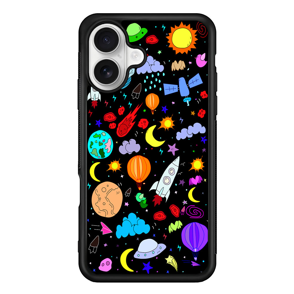 Cartoon Space Pattern iPhone 16 Plus Case | Durable Protective Rubber Cover