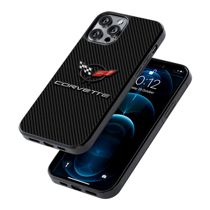 Chevrolet Corvette Logo Carbon 2D Rubber Phone Case | Durable Phone Case