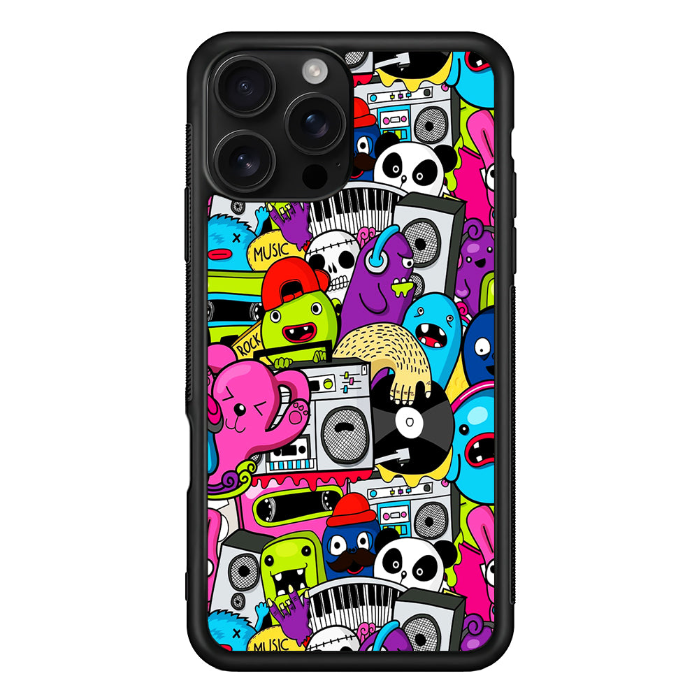 Doodle Monsters Music Pattern iPhone 16 Pro Case | Durable Protective Case for iPhone 16 Pro