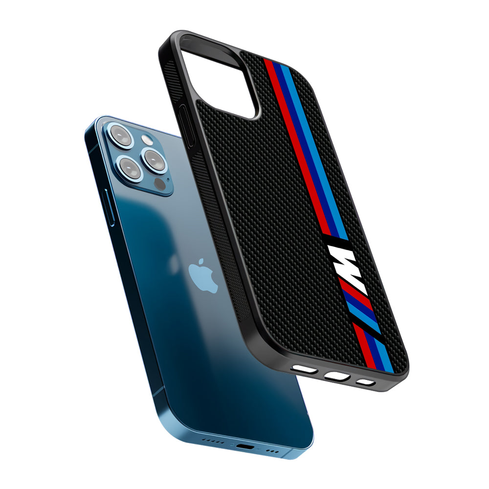 BMW M Carbon Tricolor Stripes 2D Rubber Phone Case | Durable Phone Case