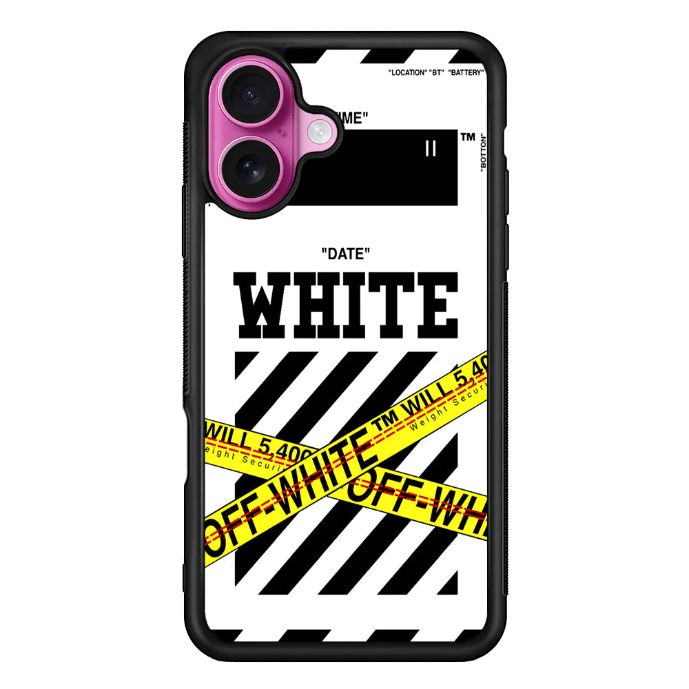 Off White Warning Line iPhone 17 Case | Slim Rubber Case for iPhone 17