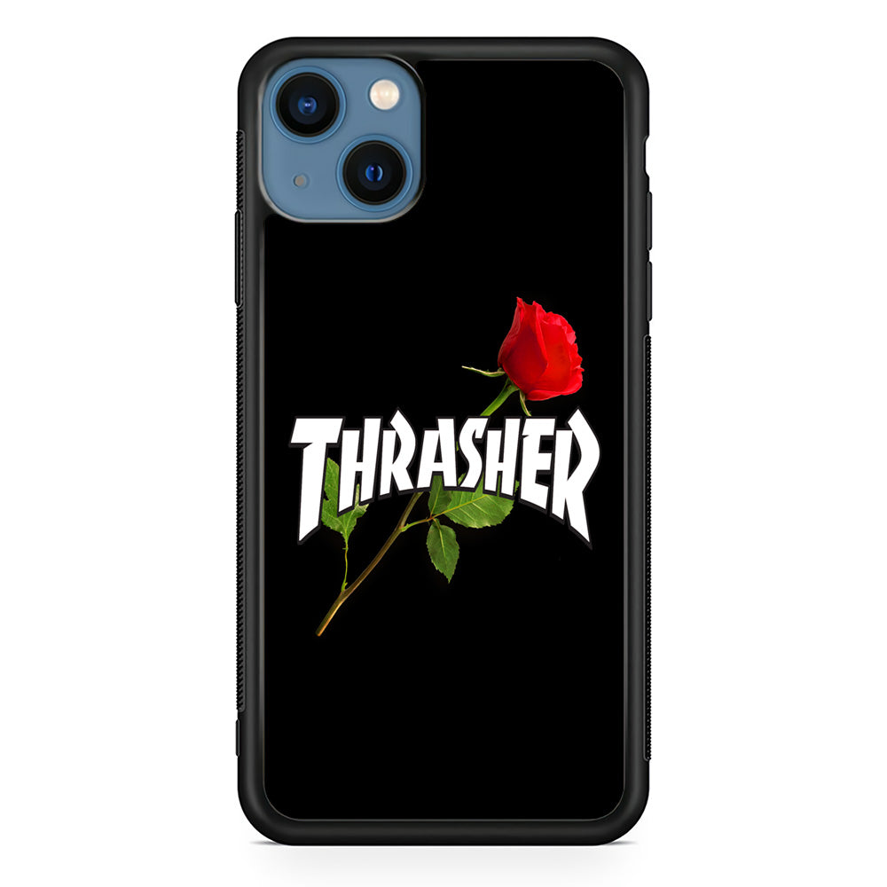 Thrasher Black Rose Flower iPhone 15 Case | Slim Rubber Case for iPhone 15