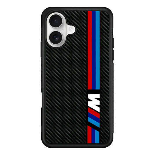 BMW M Carbon Tricolor Stripes iPhone 16 Plus Case | Slim Rubber Case for iPhone 16 Plus