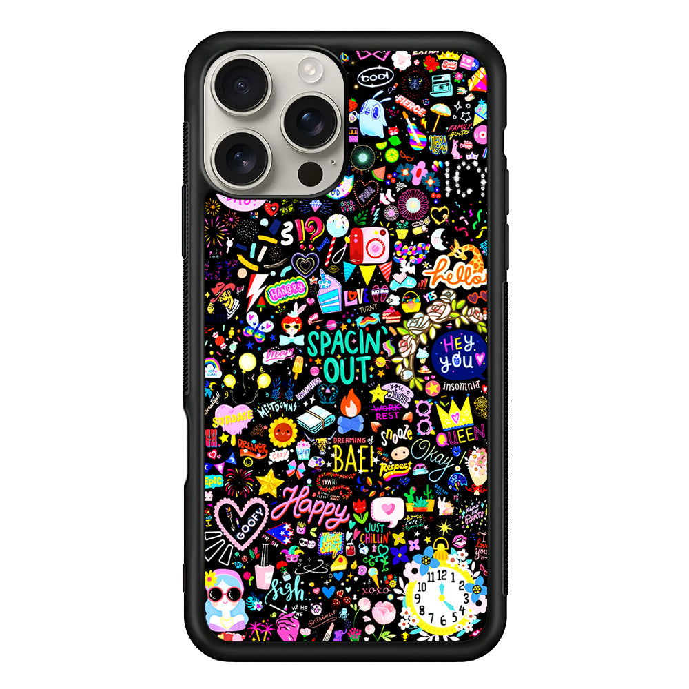 Girly Mixed Doodle iPhone 16 Pro Max Case | Stylish Protective Case for iPhone 16 Pro Max