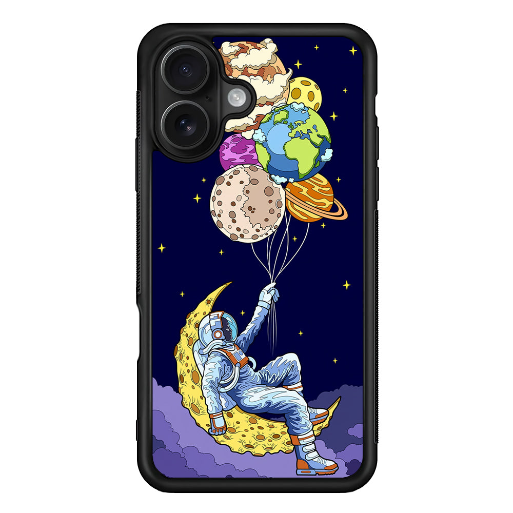 Astronaut Relaxing Holding Planet iPhone 16 Case - Oxvistore