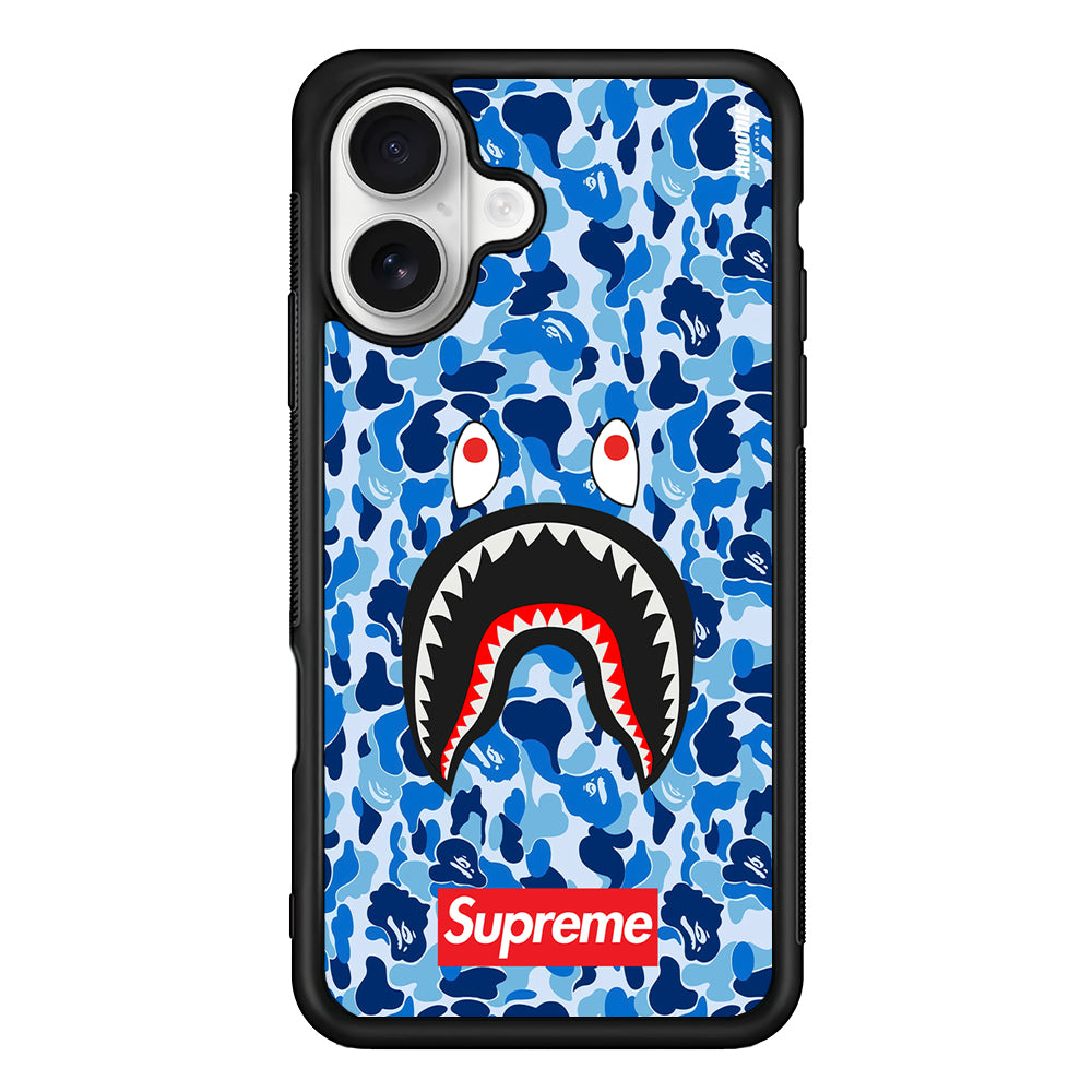 Bape Supreme Blue Camo iPhone 16 Plus Case | Slim Rubber Case for iPhone 16 Plus