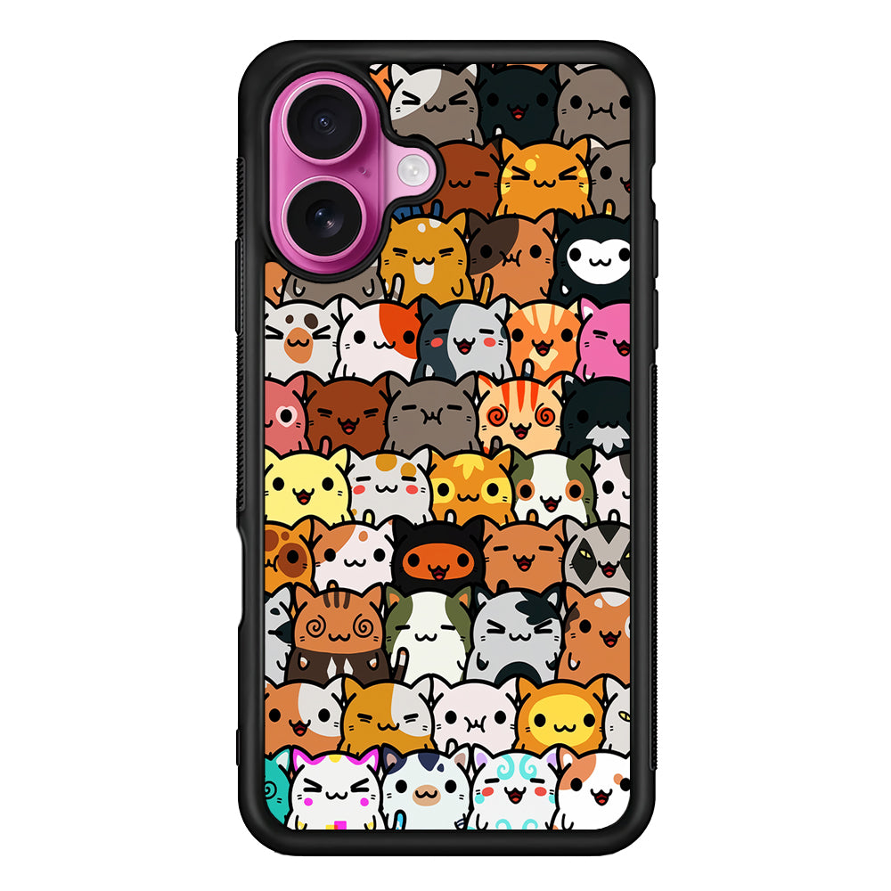 Kawaii Cute Cats Lovers Pattern iPhone 17 Case | Slim Protective Rubber Phone Cover