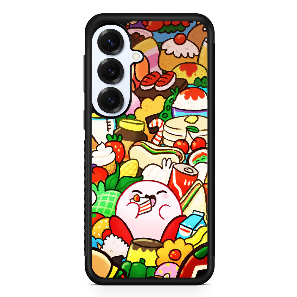 Kirby and a Stack of Food Samsung Galaxy S25 Plus Case | Slim Rubber Cover for Samsung Galaxy S25 Plus