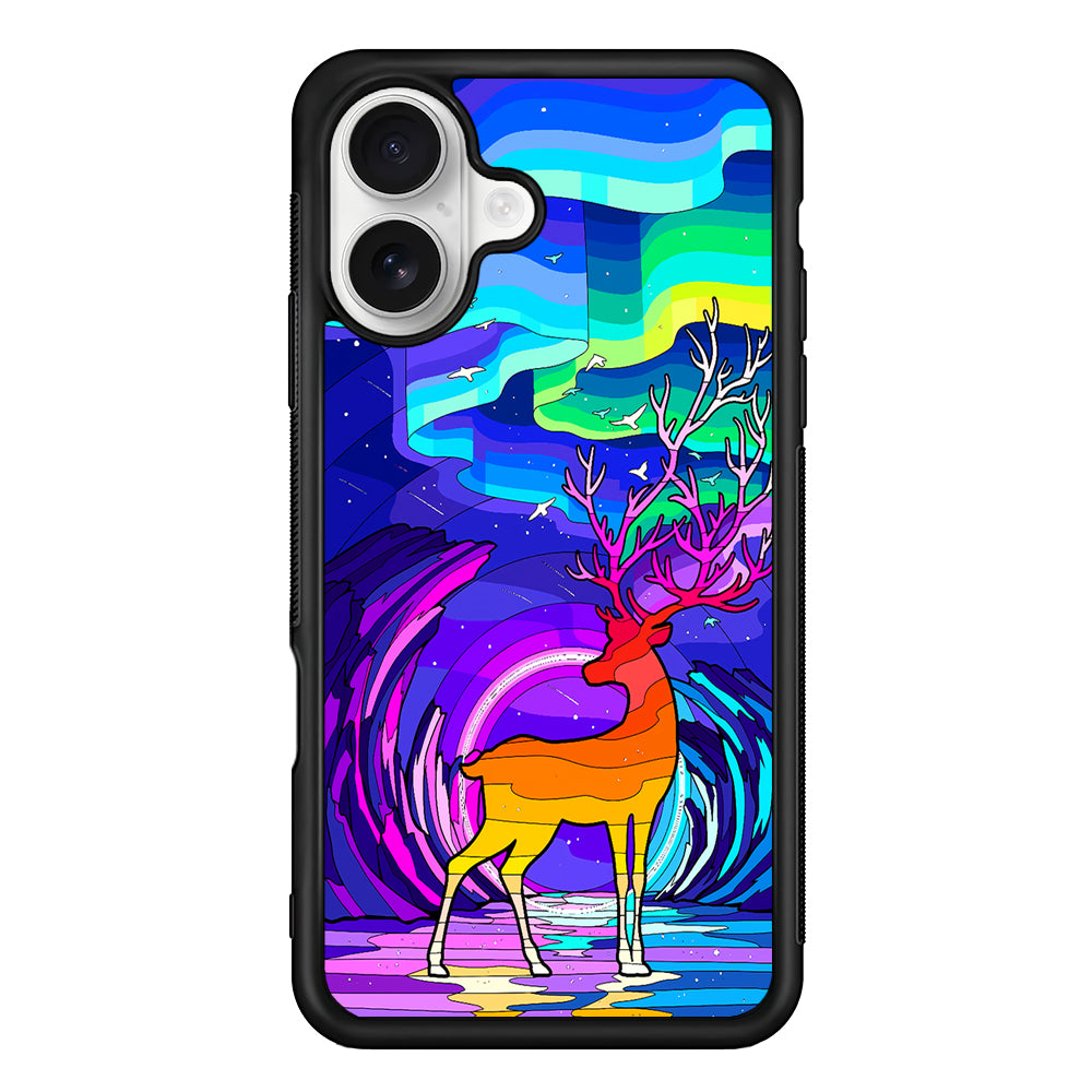 A Deer Colorful Silhouette iPhone 16 Plus Case | Durable Protective Rubber Cover