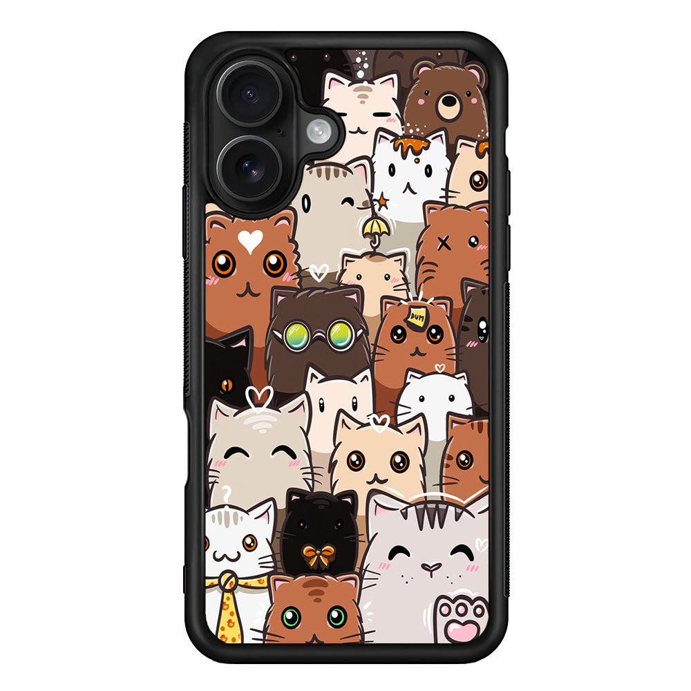Cute Cat Pattern Kawaii iPhone 16 Case - Oxvistore
