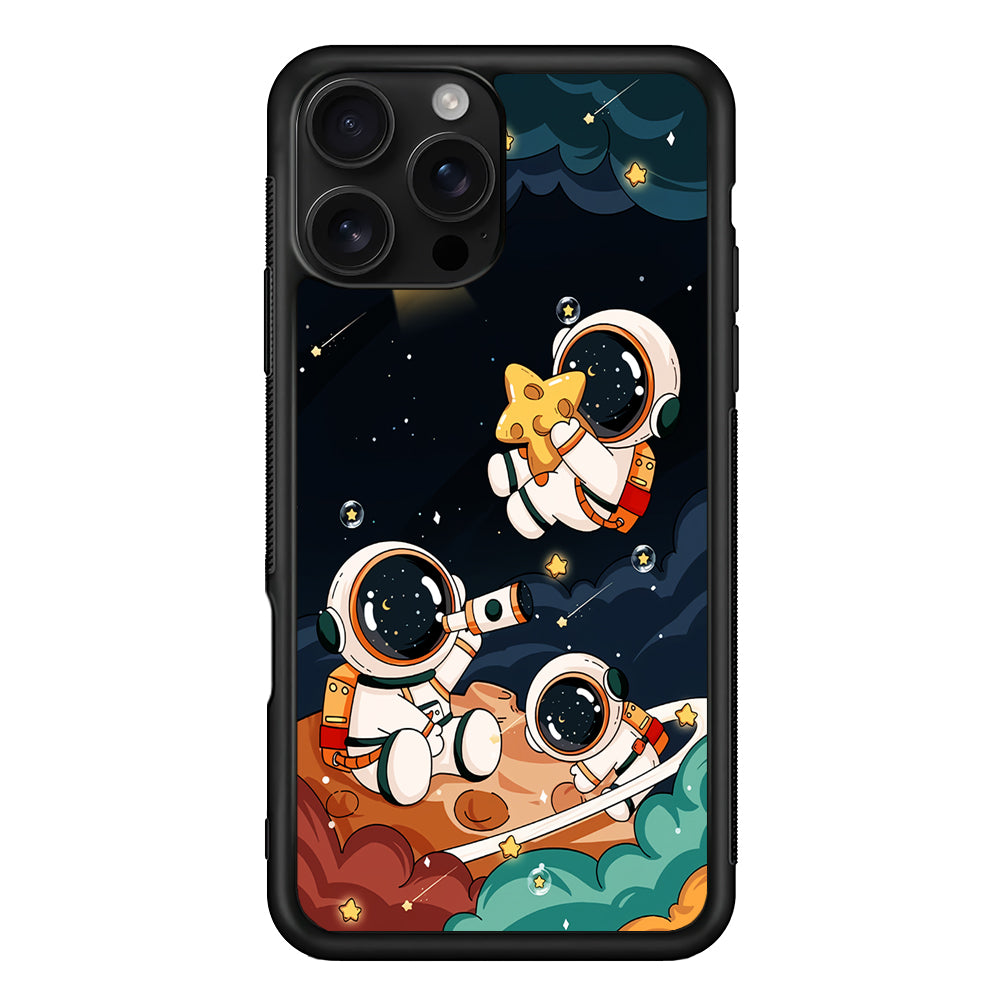 Three Astronauts Playing on a Planet iPhone 16 Pro Case | Durable Protective Case for iPhone 16 Pro