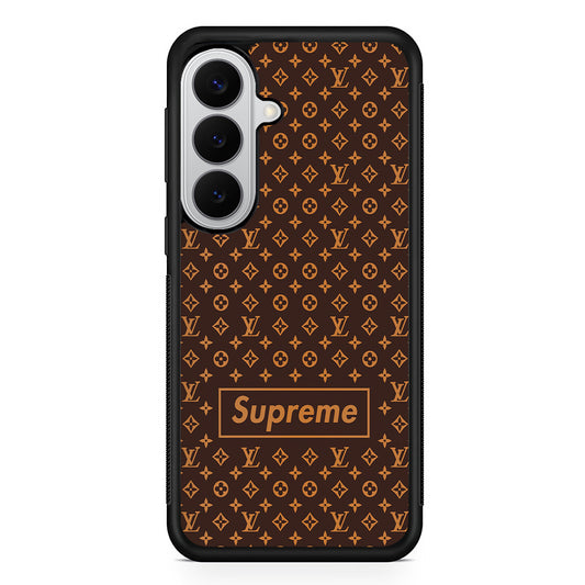 Louis Vuitton X Supreme Brown Background Samsung Galaxy S26 Case | Slim Rubber Case for Samsung Galaxy S26