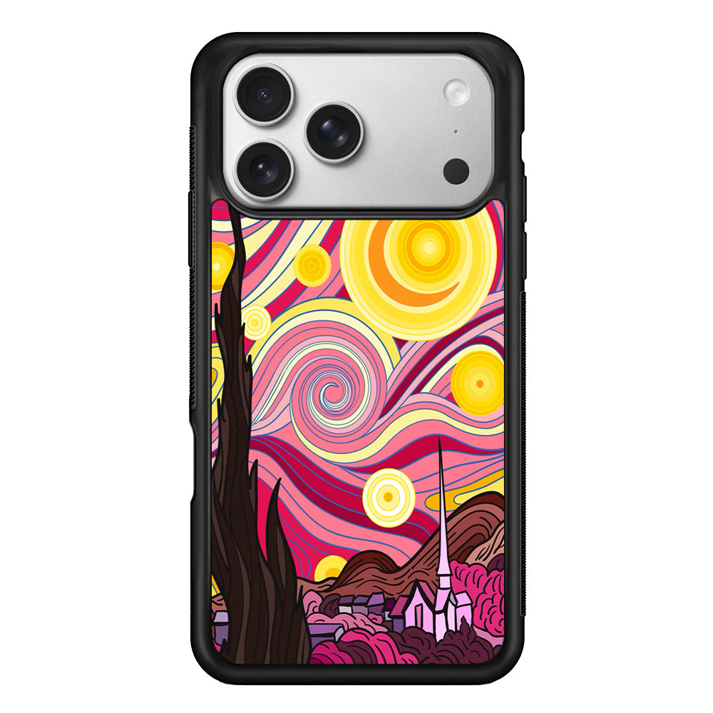 Pink Starry Night Van Gogh iPhone 17 Pro Case | Slim Rubber Case for iPhone 17 Pro