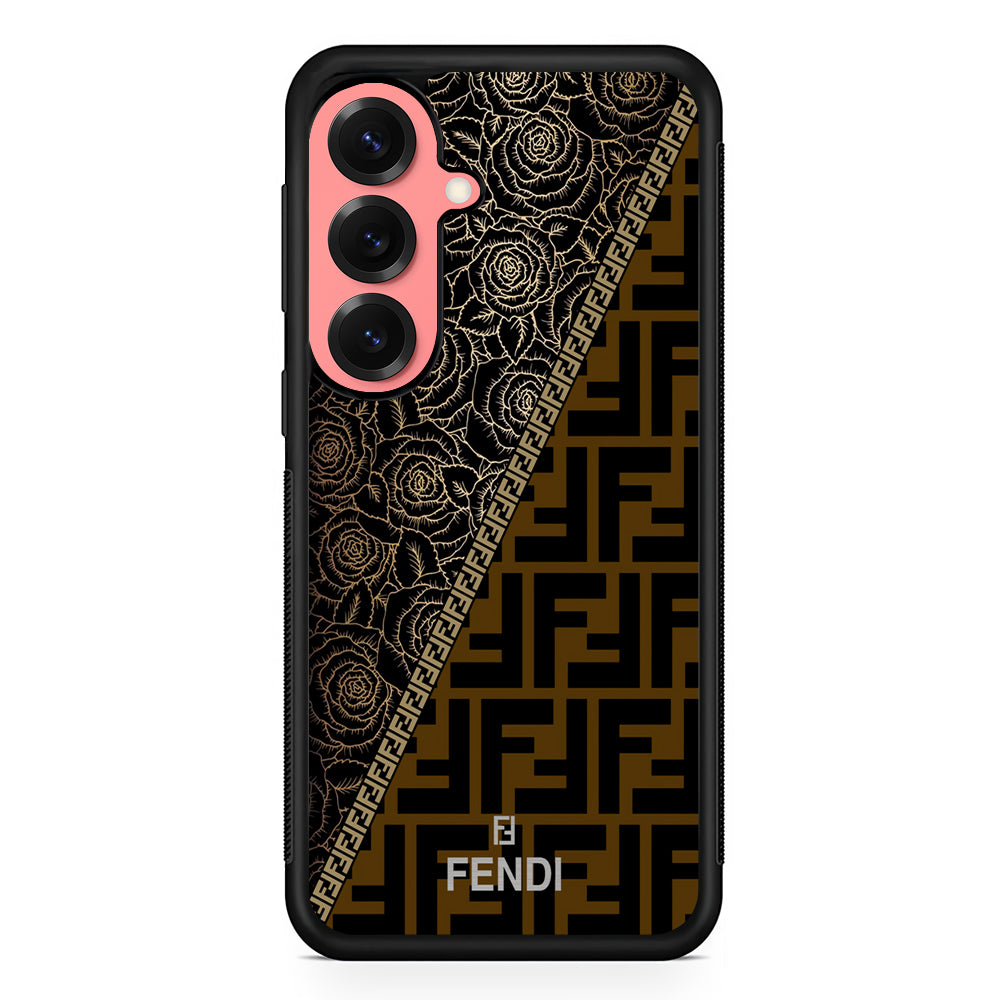 Fendi Slices Black Rose Samsung Galaxy S25 Case | Slim Rubber Case for Samsung Galaxy S25