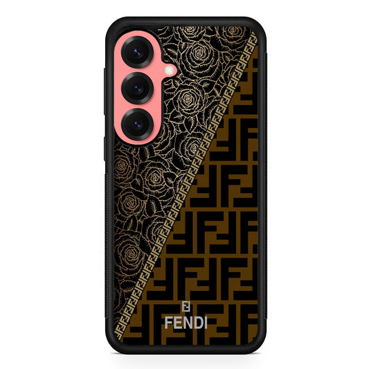 Fendi Slices Black Rose Samsung Galaxy S25 Case | Slim Rubber Case for Samsung Galaxy S25