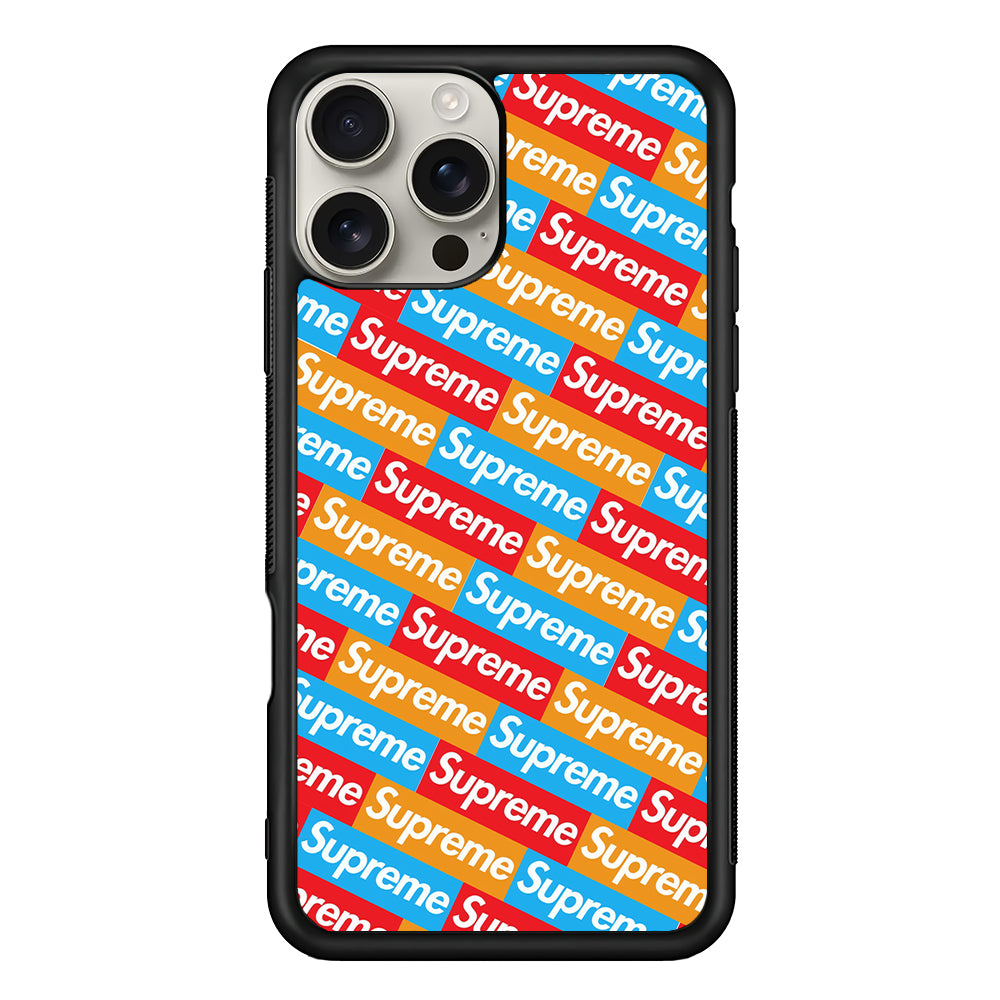 Supreme Colorful iPhone 16 Pro Max Case | Slim Rubber Case for iPhone 16 Pro Max