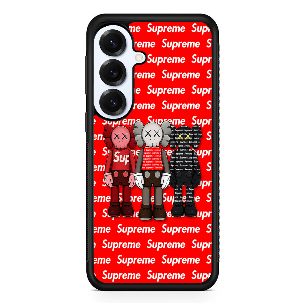Three Kaws X Supreme Background Samsung Galaxy S25 Plus Case | Slim Rubber Case for Samsung Galaxy S25 Plus