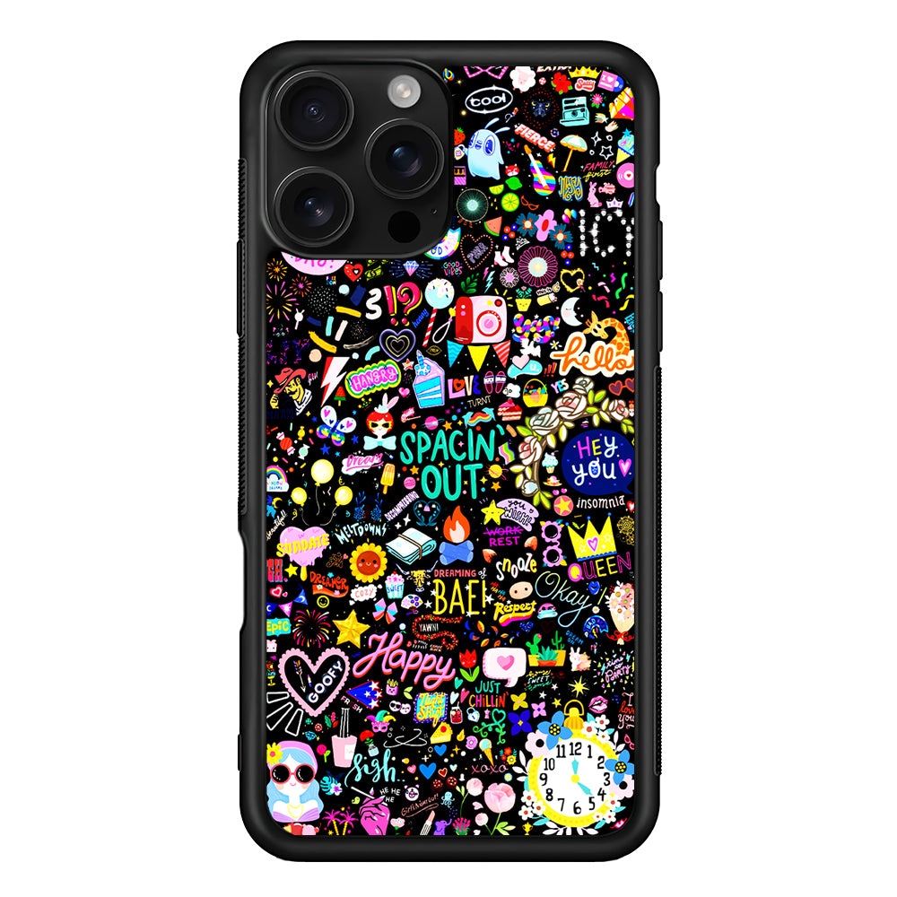 Girly Mixed Doodle iPhone 16 Pro Case | Durable Protective Case for iPhone 16 Pro