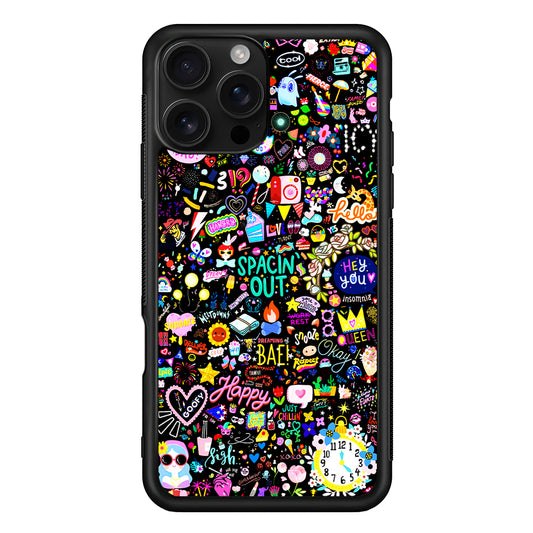 Girly Mixed Doodle iPhone 16 Pro Case | Durable Protective Case for iPhone 16 Pro